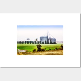 Farm Grain Silos In Morning Mist Posters and Art